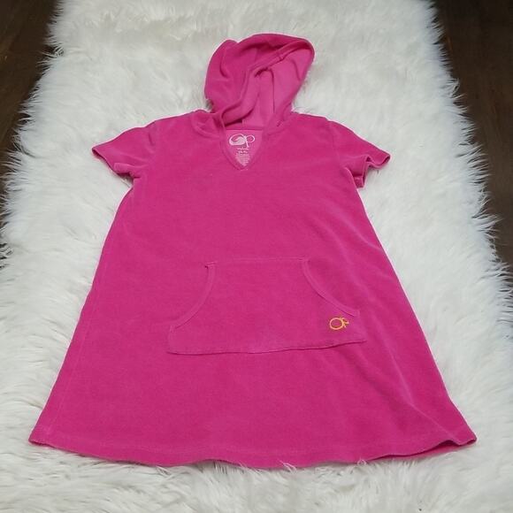 OP Girls Pink Hooded Terry Swim Coverup - Picture 1 of 5